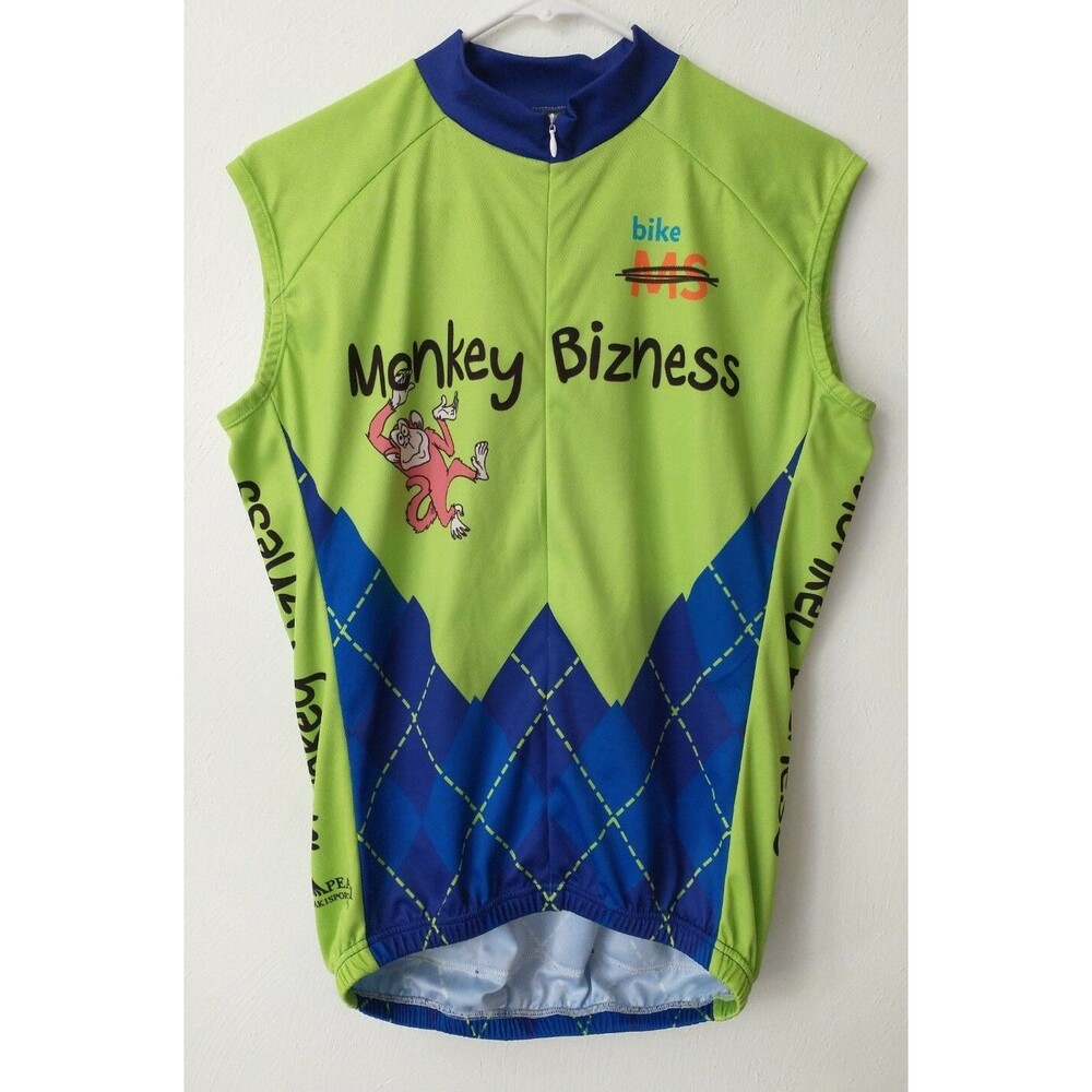 Peak 1 Sports Monkey Bizness Cycling Jersey Sleeveless 3/4 Zip Unisex Sz S (209)
